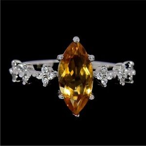 Elegant Marquise Cut Natural Citrine 3.15CT TTL 925 Sterling Silver Ring Sz 8.25